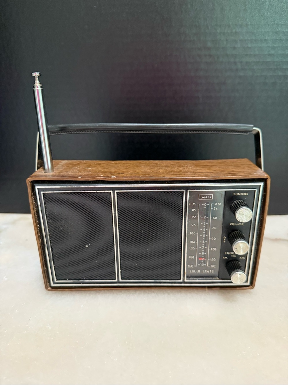 Vintage Sears Roebuck Model 132 Woodgrain  Am Fm Radio Antenna Made In Hong Kong